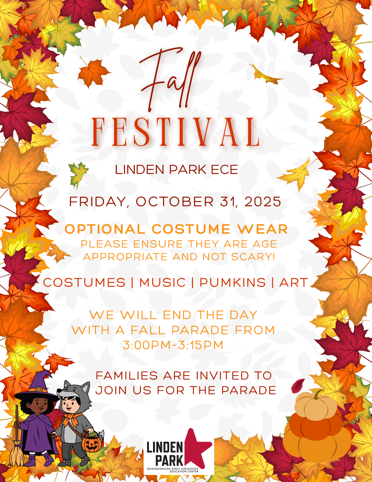 Linden Park ECEV Fall Festival 2025 flyer