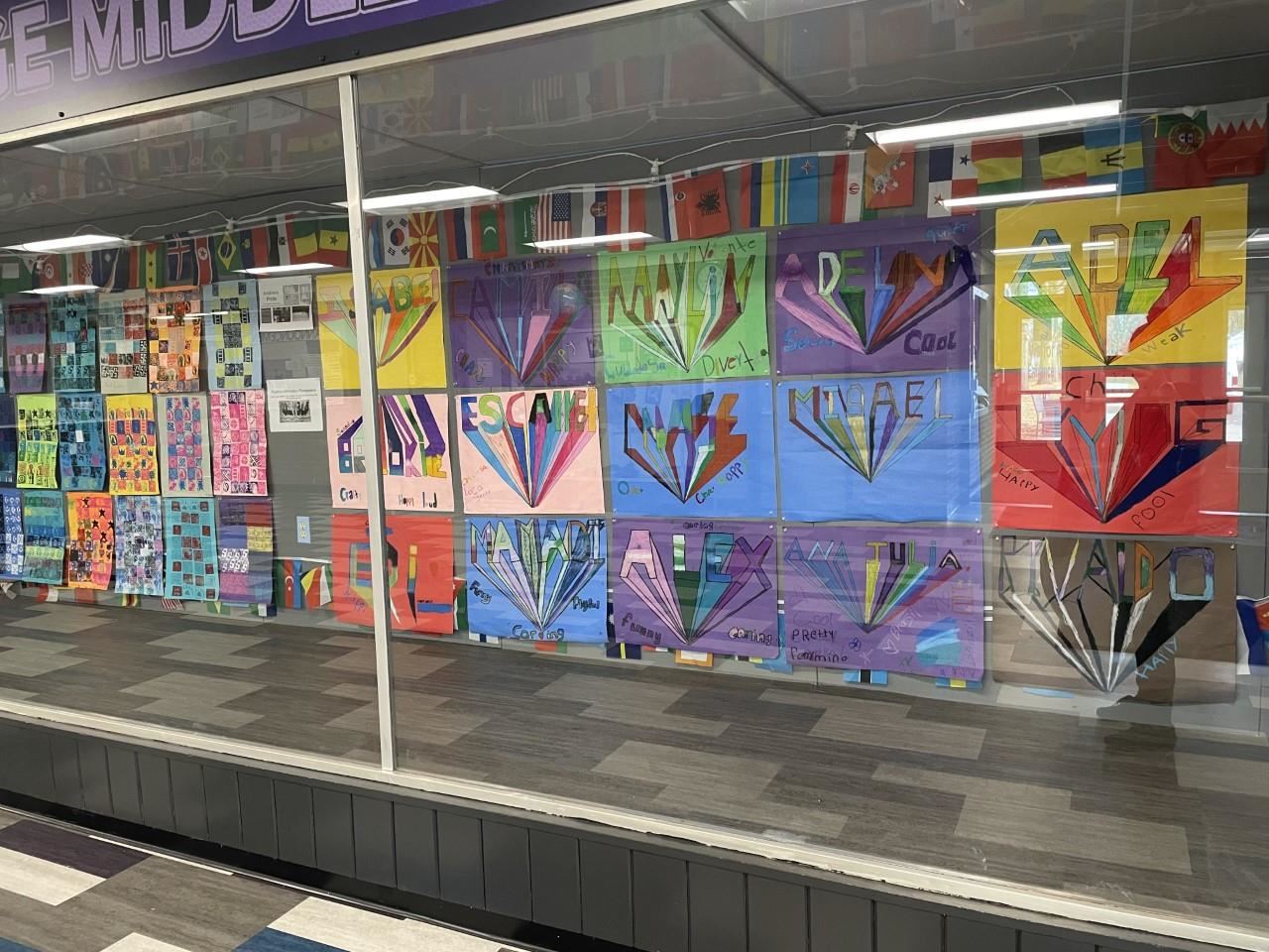 Artwork display featuring kids names