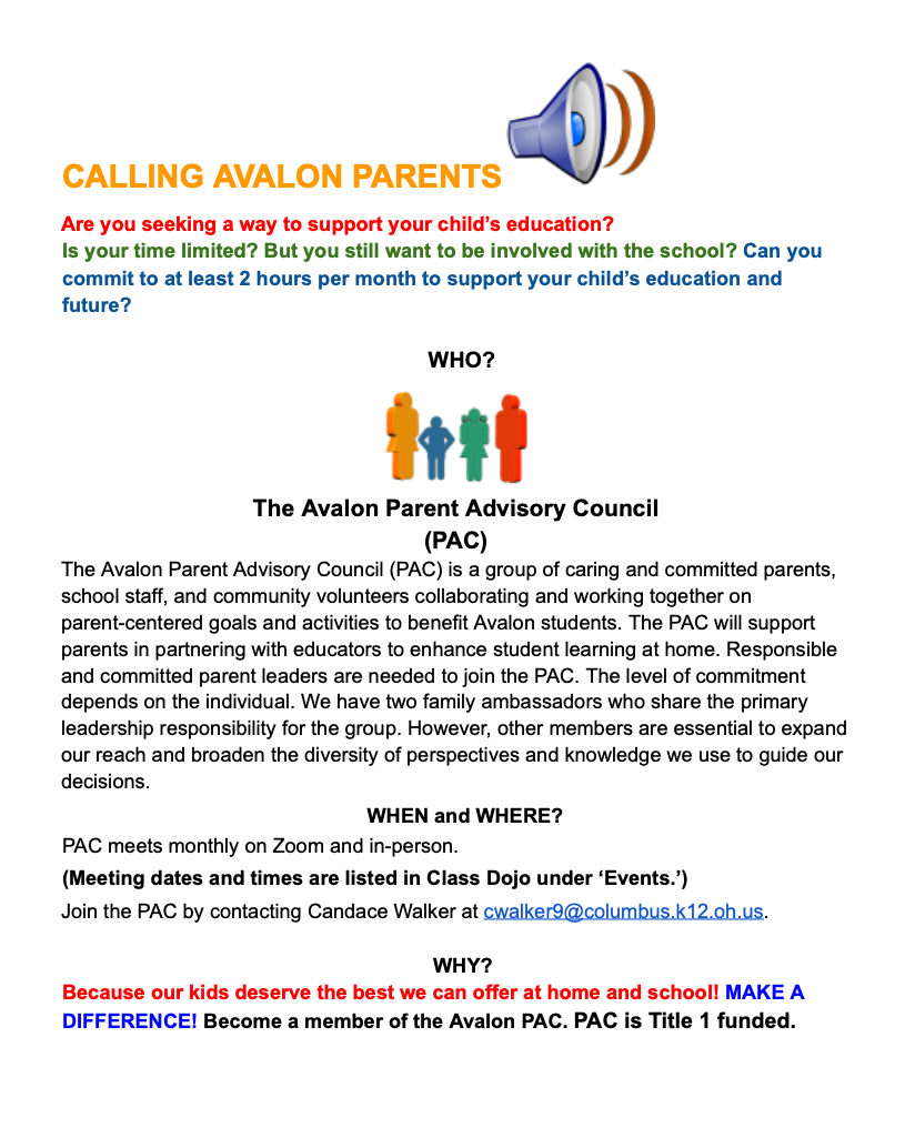 Calling All Avalon Parents & Families